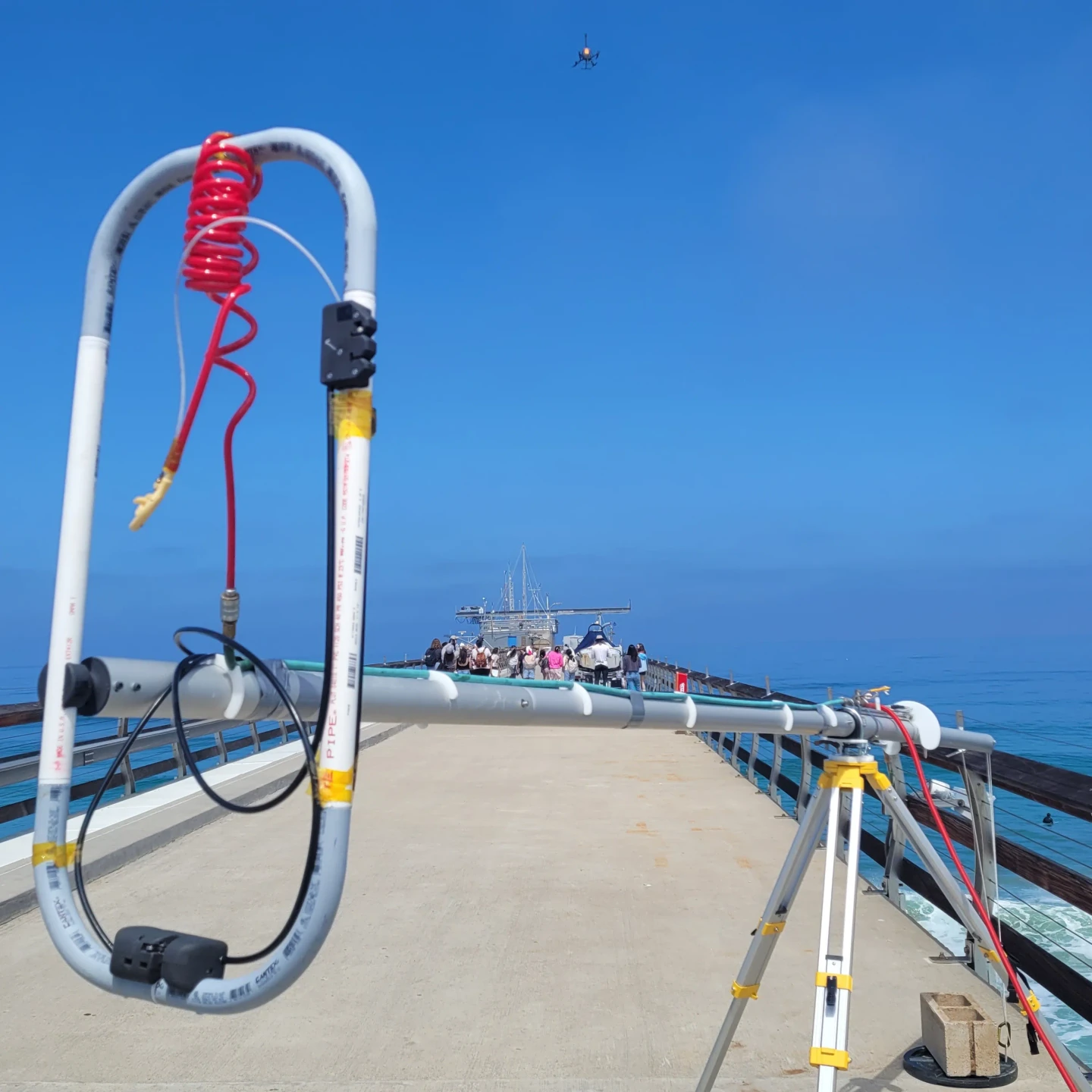 Balloon launch hardware on the pier.