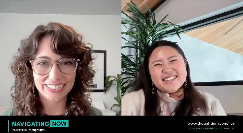 Two participants in a split-screen Navigating Now video interview.