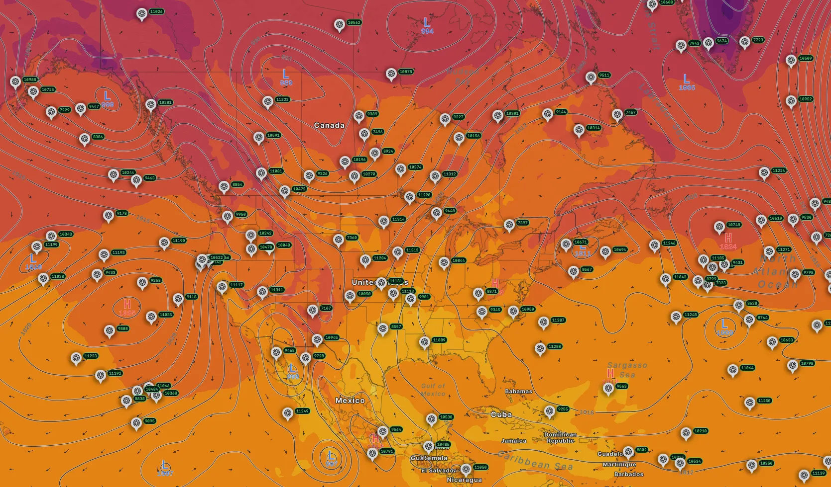 Temperature and wind forecast map over North America with WindBorne balloon locations