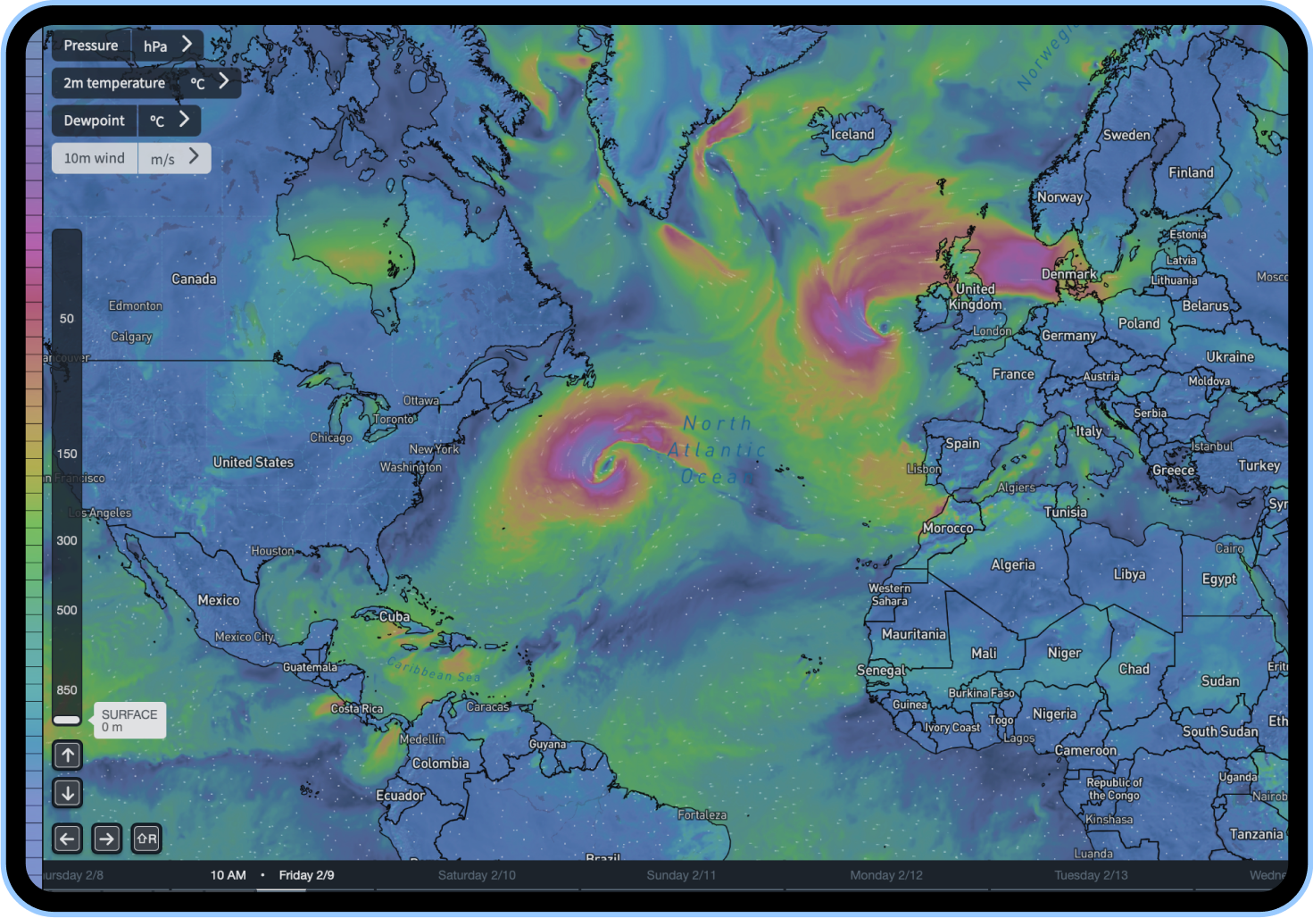 A screenshot of WindBorne's forecast viewer